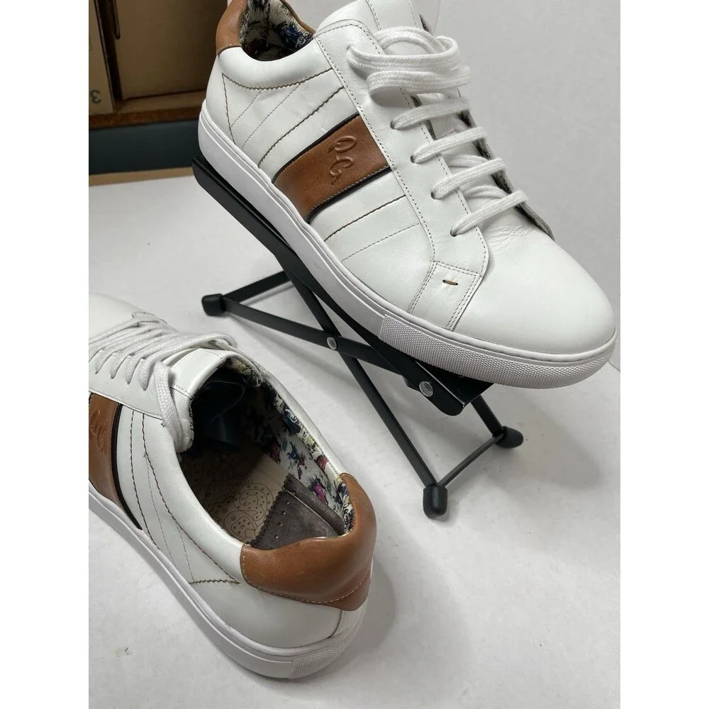 Robert Graham Mens Attwood White Brown Lace-Up Sneaker Shoes Size 12